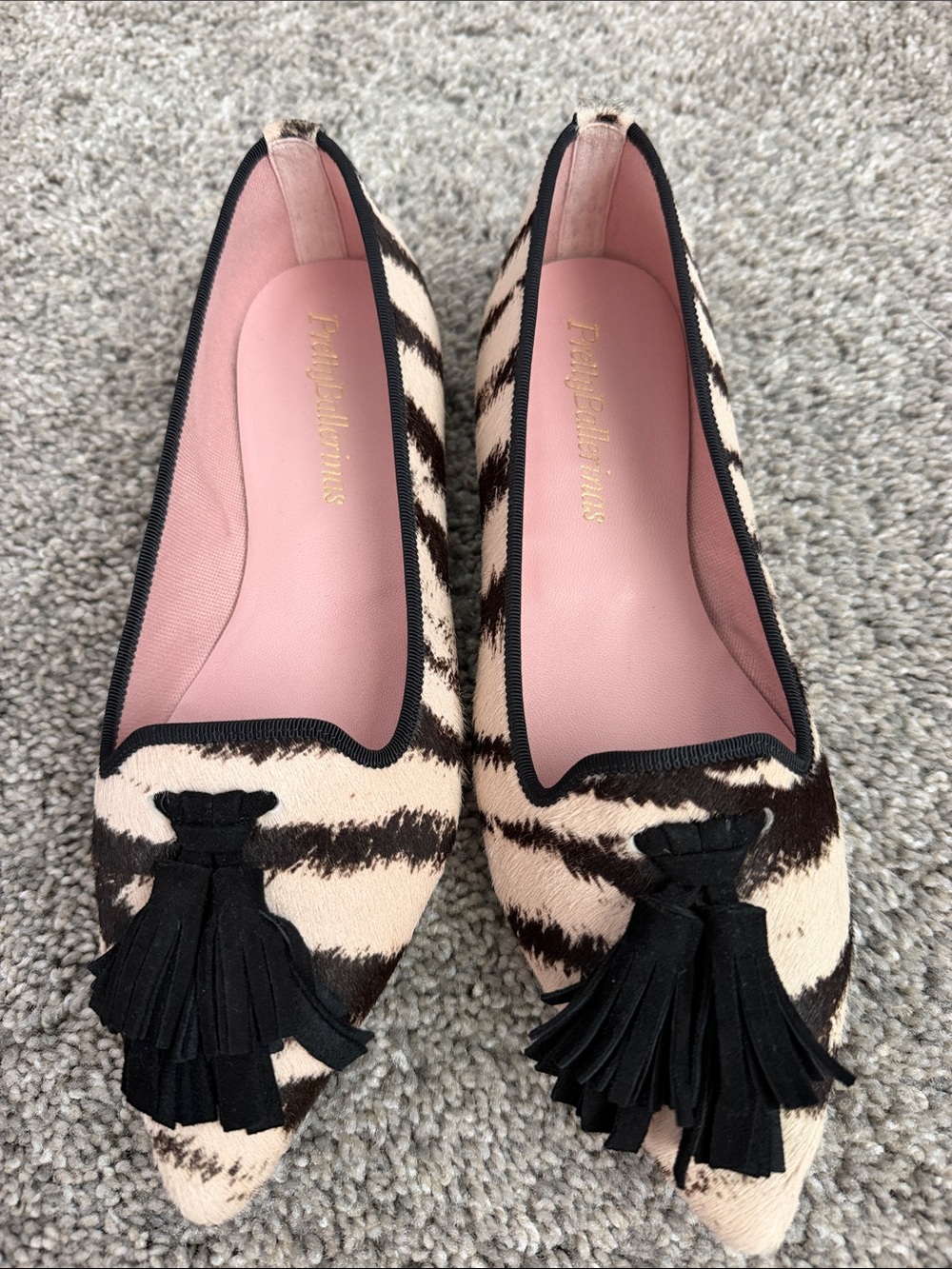 NWOB Pretty Ballerinas Black and Cream Animal Print Flats, Sz.36/6